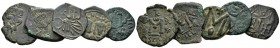 Lot of five coins. Lot of five coins. Syracuse unless stated. V-VI cent., Æ -mm., -g. Constans II with Constantine, Heraclius and Tiberius, follis. Sp...