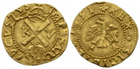 Messina, Charles of Habsburg, king of Sicily, 1516-1556, V as Emperor from 1519. Scudo 1551, AV 23mm., 3.30g. Sant Andrea's cross surmonded by crown; ...