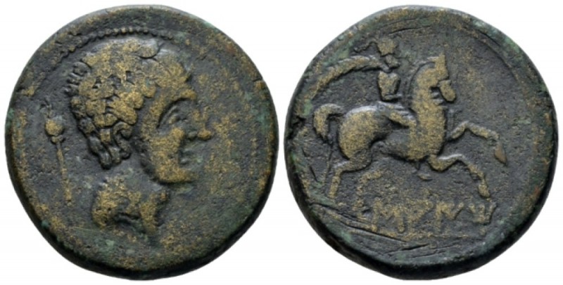 Hispania, Saiti/Saitabi Unit circa 150-100 BC, Æ 32mm., 25.20g. Bare male head r...