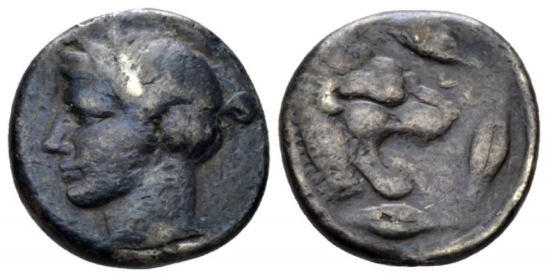 Sicily, Leontini Drachm circa 435-430, AR 16mm., 4.24g. Laureate head of Apollo ...