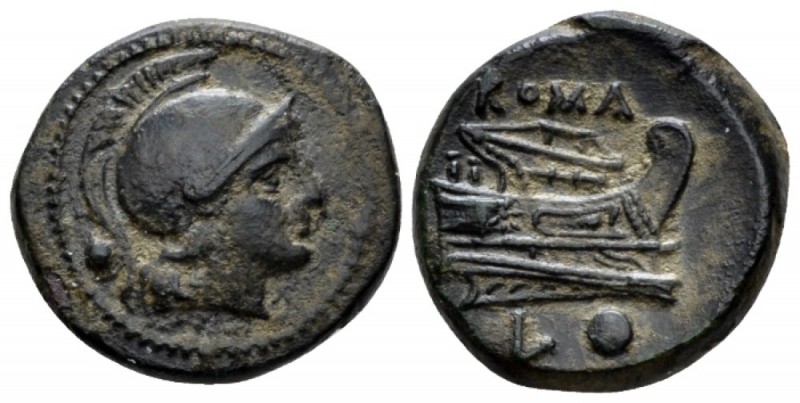 Uncia Luceria circa 214-212, Æ 20.5mm., 5.83g. ead of Roma r., wearing Attic hel...