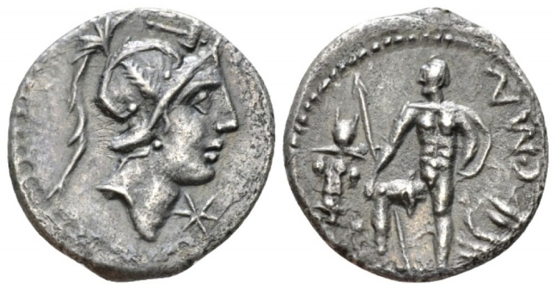 C. Publicius Malleolus, A. Postumius Sp. f. Albinus and L. Metellus. Denarius 96...