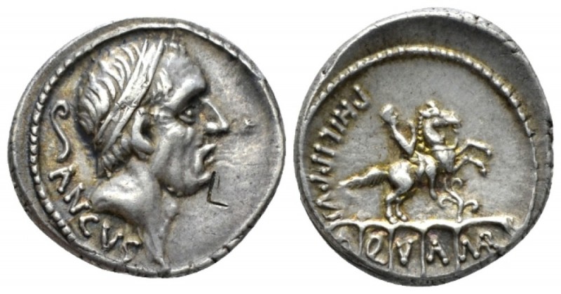 L. Marcius Philippus. Denarius 56, AR 18.5mm., 4.05g. Diademed head of Ancus Mar...