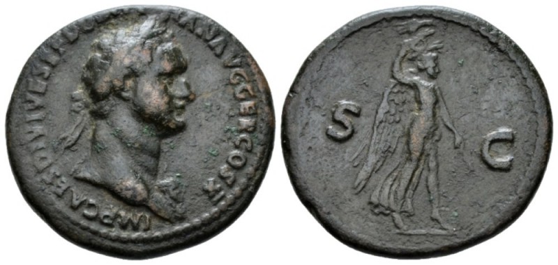 Domitian, 81-96 As circa 84, Æ 28mm., 11.09g. Laureate bust r., wearing aegis. R...