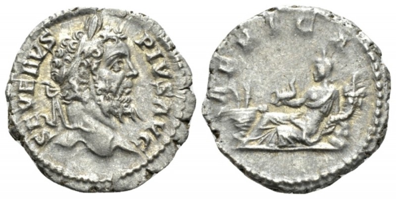 Septimius Severus, 193-211 Denarius circa 202-210, AR 18mm., 2.96g. Laureate hea...