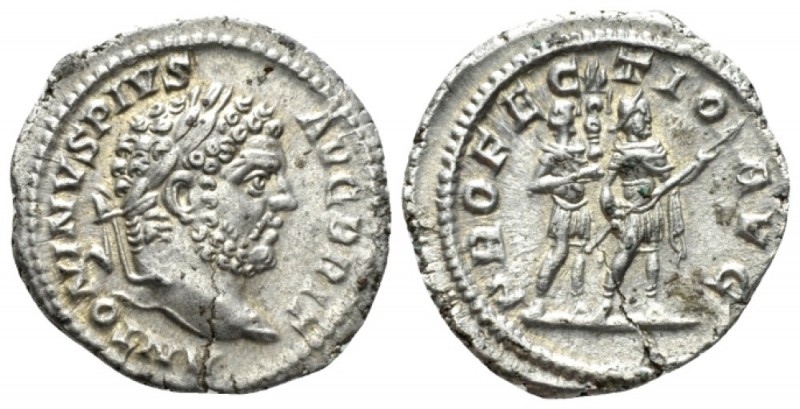 Caracalla, 198-217 Denarius circa 210-213, AR 20mm., 2.77g. Laureate head r. Rev...