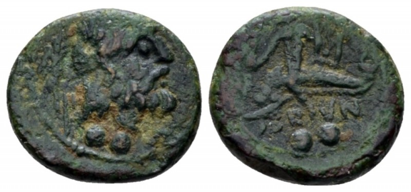 Apulia, Brundisium Sextans II cent, Æ 14.5mm., 2.25g. Laureate head of Neptune r...