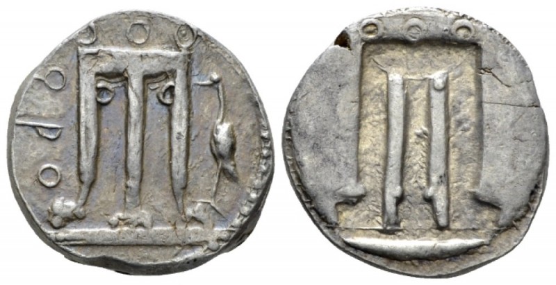 Bruttium, Croton Nomos circa 480-430, AR 21mm., 8.04g. Tripod; in r. field, mars...
