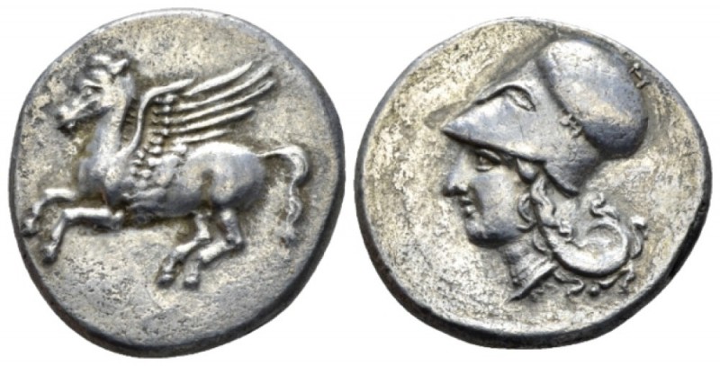 Bruttium, Medma Stater circa 330-317, AR 23mm., 8.41g. Pegasus flying l. Rev. He...