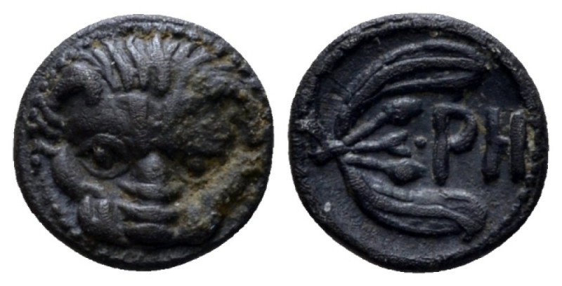 Bruttium, Rhegium Obol circa 415-387, AR 10mm., 0.74g. Lion mask. Rev. PH and ol...