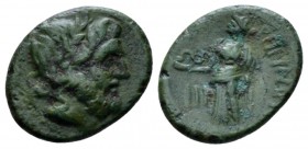 Bruttium, Rhegium Tetras circa 215-150, AR 15.5mm., 1.75g. Laureate and bearded head of Asclepius r. Rev. Hygieia standing l. Historia Numorum Italy 2...