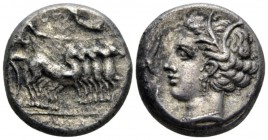 The Carthaginians in Sicily and North Africa, Uncertain mint in Sicily Tetradrachm circa 330-320, AR 24mm., 16.62g. Head of Tanit (Kore-Persephone) l....