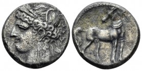 The Carthaginians in Sicily and North Africa, Carthago Shekel circa 264-241, AR 22mm., 6.94g. Head of Tanit (Kore-Persephone) l., wearing barely wreat...