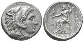 Kingdom of Macedon, Alexander III, 336 – 323 Amphipolis Tetradrachm circa 332-326, AR 27mm., 16.90g. Head of Herakles r., wearing lion skin. Rev. Zeus...