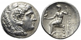 Kingdom of Macedon, Alexander III, 336 – 323 Sidon Tetradrachm circa 323-319, AR 26mm., 16.83g. Head of Herakles r., wearing lion skin. Rev. Zeus seat...