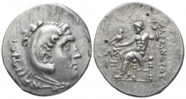 Kingdom of Macedon, Alexander III, 336 – 323 Aspendos Tetradrachm circa 212-184, AR 30mm., 16.94g. Head of Herakles r., wearing lion skin headdress. R...