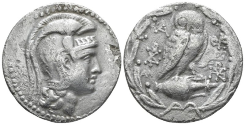 Attica, Athens Tetradrachm circa 172-171, AR 32mm., 15.24g. Helmeted head of Ath...
