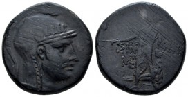 Paphlagonia, Time of Mithradates VI Eupator, circa 105-85 Sinope Bronze circa 105-85, Æ 28.5mm., 19.12g. Helmeted head of Athena r. Rev. Perseus stand...