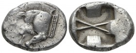 Lycia, Uncertain dynast Stater circa 520-470/60, AR 22mm., 8.15g. Forepart of boar l. Rev. Incuse square, with indentations on three sides, divided by...