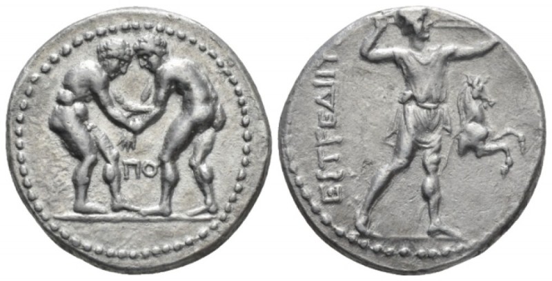 Pamphilia, Aspendus Stater circa 380-325, AR 24mm., 10.44g. Two wrestlers grappl...