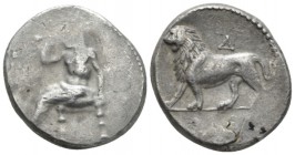 The Seleucid Kings, Seleucus I Nicator, 312- 281 BC Babylon Stater circa 321-315, AR 24mm., 16.01g. Baal seated l., holding sceptre and l. hand on thr...
