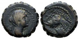 The Seleucid Kings, Antiochus IV Epiphanes, 175-164. Ake Bronze circa 175-172, Æ 17mm., 3.44g. Veiled and diademed bust Laodike IV r. Rev. Horned elep...