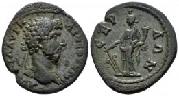 Thrace, Serdica Lucius Verus, 161-169 Bronze circa 161-169, Æ 25.3mm., 11.04g. Laureate bust r., drapery on l. shoulder. Rev. Tyche standing l., holdi...