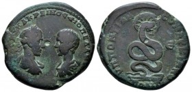 Moesia, Marcianopolis Macrinus with Diadumenian, 217-218 Bronze circa 217-218, Æ 27.3mm., 13.01g. Laureate, draped, and cuirassed bust of Macrinus r. ...