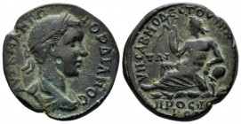 Moesia, Nicopolis ad Istrum Gordian III, 238-244 Bronze circa 238-244, Æ 25.10mm., 10.95g. Laureate, draped and cuirassed bust r. Rev. River-god recli...