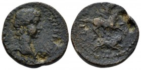 Corinthia, Corinth Caracalla, 198-217 Bronze circa 198-217, Æ 19mm., 5.82g. Bare haed r. Rev. Bellerophon on Pegasos flying r., holding spear in r. ha...