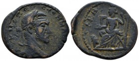 Lydia, Hyrcanis Macrinus, 217-218 Bronze circa 217-218, Æ 30.8mm., 11.94g. Laureate bust r. Rev. Zeus seated on throne l., holding patera and sceptre;...
