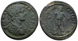 Lydia, Saitta Caracalla, 198-217 Bronze circa 198-217, Æ 29.5mm., 13.00g. Laureate, draped, and cuirassed bust r. Rev. Hercules standing facing, head ...