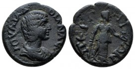 Pamphilia, Perge Julia Domna, wife of Septimius Severus Bronze circa 193-211, Æ 18.3mm., 3.82g. Draped bust r. Rev. Artemis wearing long chito standin...