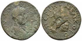 Pamphilia, Perge Valerian II Caesar, 253-255 Bronze circa 253-255, Æ 30.15mm., 16.00g. Laureate, draped and cuirassed bust r. Rev. Tyche seated l. on ...