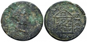 Pisidia, Comana Aurelian, 270-275 Bronze circa 270-275, Æ 32mm., 14.37g. Laureate, draped and cuirassed bust r. Rev. Distyle temple inscribed DON/SACR...