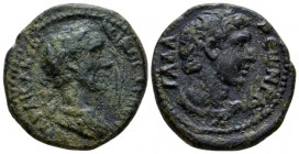Decapolis, Gadara Antoninus Pius, 138-161 Bronze circa 159-160, Æ 24.9mm., 10.34g. Laureate and cuirassed bust r. Rev. ΓΑΔΑΡƐωΝ ΓΚС Bare head of Hercu...