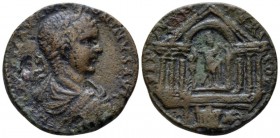 Phoenicia, Tyre Elagabalus, 218-222 Bronze circa 218-222, Æ 11.20mm., 16.42g. Laureate, draped and cuirassed bust r. Rev. SEPTIM TVRO COL Hexastyle te...