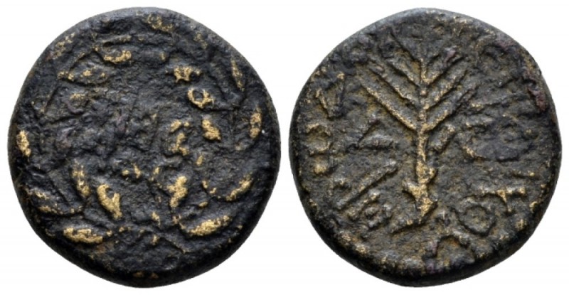 Judaea, Tiberias Herod III Antipas, 4 BC-39 AD Half unit circa 29-30, Æ 18.9mm.,...