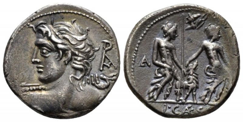 L. Caesius. Denarius 112 or 111, AR 19.8mm., 3.88g. Bust of Apollo l. seen from ...