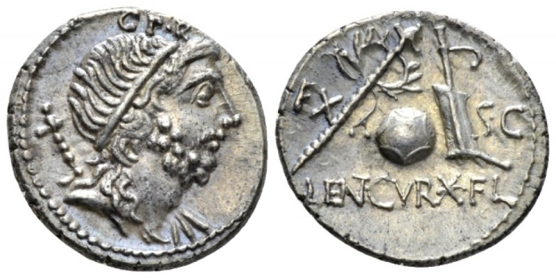 Cn. Cornelius Lentulus. Denarius Spain (?) 76-75, AR 20mm., 3.93g. Draped bust o...