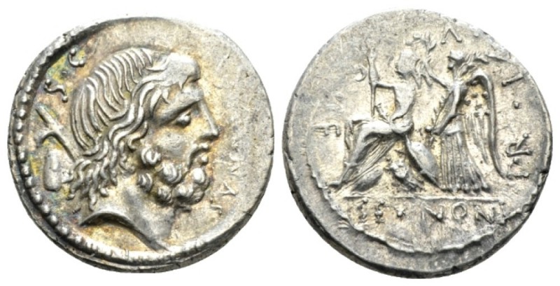 N. Nonius Sufenas. Denarius 59, AR 18.1mm., 3.92g. SVFENAS – S·C Head of Saturn ...