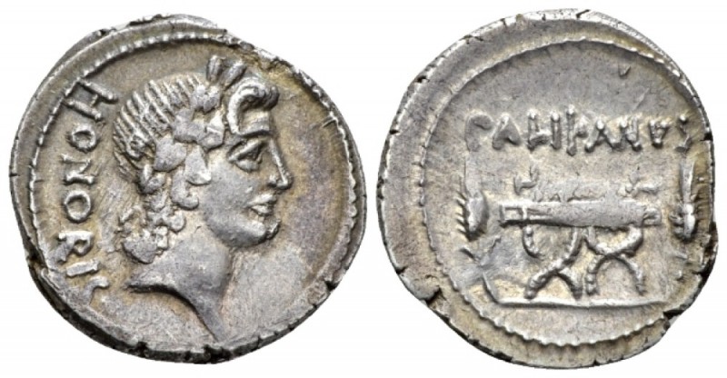 Lollius Palicanus. Denarius circa 45, AR 20.30mm., 4.11g. HONORIS Laureate head ...