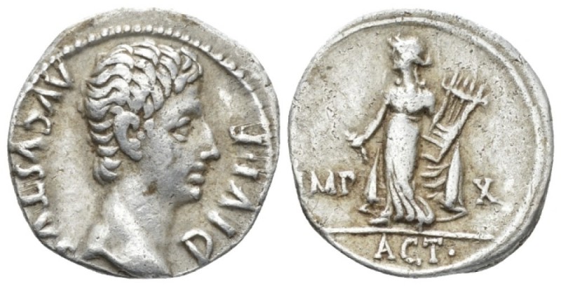 Octavian as Augustus, 27 BC – 14 AD Denarius Lugdunum circa 15-13 BC, AR 19mm., ...