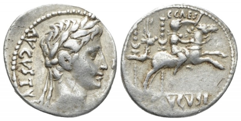 Octavian as Augustus, 27 BC – 14 AD Denarius Lugdunum circa 8 BC, AR 19mm., 3.79...