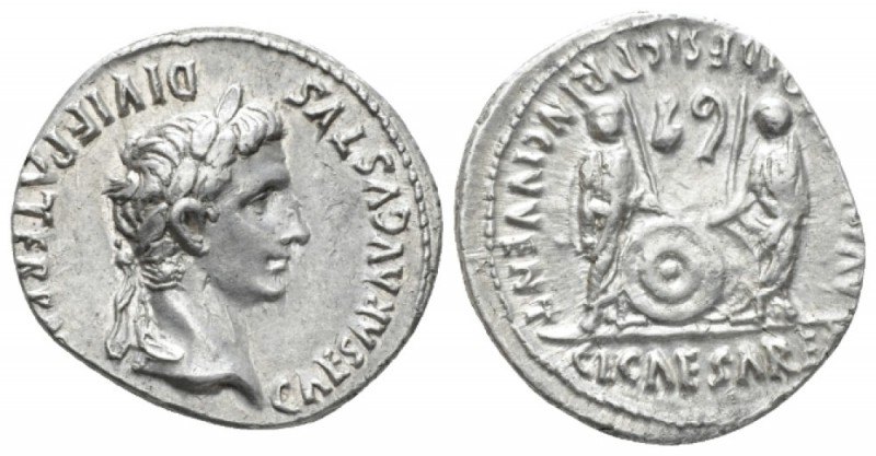 Octavian as Augustus, 27 BC – 14 AD Denarius Lugdunum circa 2 BC - 4 AD, AR 21mm...