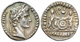Octavian as Augustus, 27 BC – 14 AD Denarius Lugdunum 2 BC - 4 AD, AR 18mm., 3.83g. Laureate head r. Rev. Caius and Lucius standing facing, each togat...