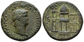 Nero, 54-68 Dupondius circa 64, Æ 28mm., 14.57g. Radiate head r. Rev. View of the Nero's Macellus, consisting of a rounded central part with a domed r...