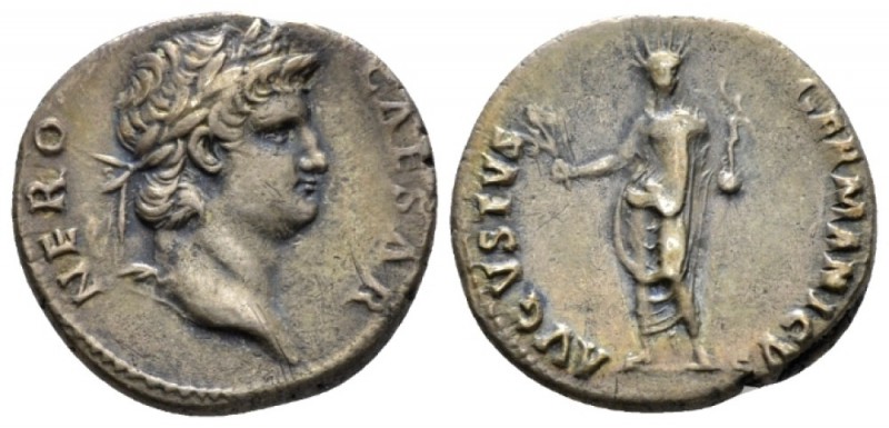 Nero, 54-68 Denarius circa 64-65, AR 18mm., 3.15g. Laureate head r. Rev. Nero, r...