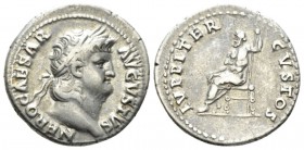 Nero, 54-68 Denarius circa 64-65, AR 18mm., 3.45g. Laureate head r. Rev. Jupiter seated l., holding thunderbolt and sceptre. C 119. RIC 53.

Good Ve...