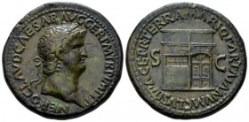 Nero, 54-68 Sestertius circa 65, Æ 35mm., 25.51g. Laureate bust r., wearing aegis on l. shoulder. Rev. Temple of Janus. C 162. RIC 266.

Attractive ...